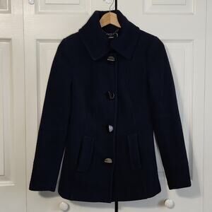 Le Chateau Women's Blue Ribbed Button Front Wool Blend Coat Size XS Lined Pocket